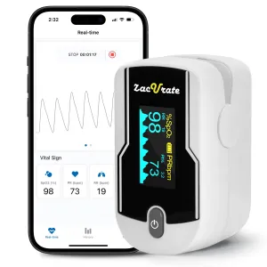 2024 Zacurate 500E-B Wireless Bluetooth Fingertip Blood Pulse Oximeter Monitor with FREE App, SpO2, Heart Rate, Plethysmograph, and Perfusion Index Finger Oxygen Sensor Meter