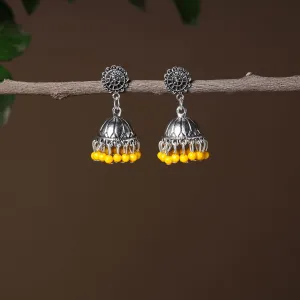 Yashika Handmade Oxidised Silver Jhumki Bead work Earrings